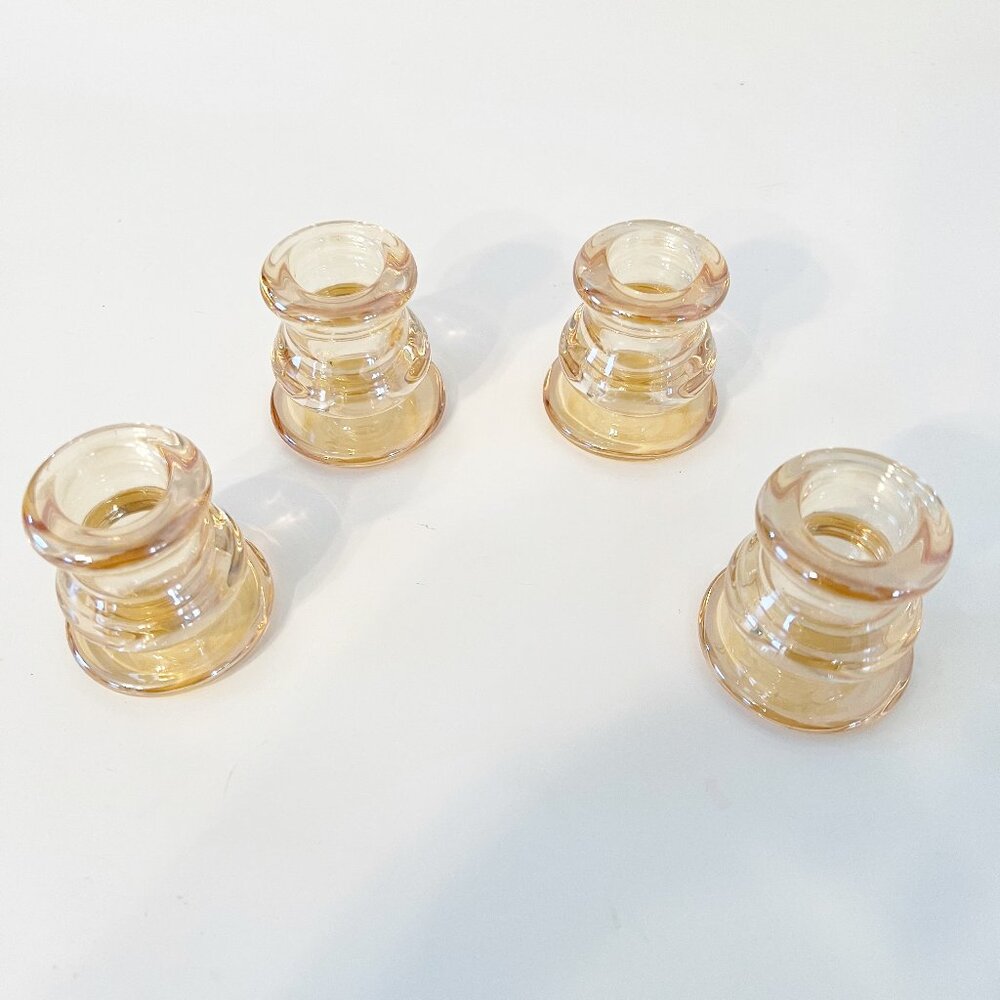 Set of 4 Amber Glass Taper Candle Holders – Vintage-Inspired Decor